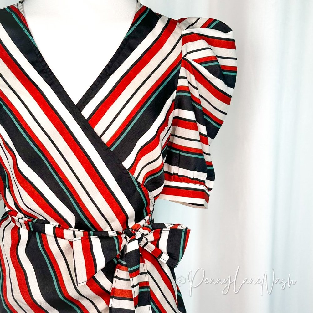 A Calin by Flying Tomato Puff Sleeve Striped Wrap Top - Picture 6 of 12